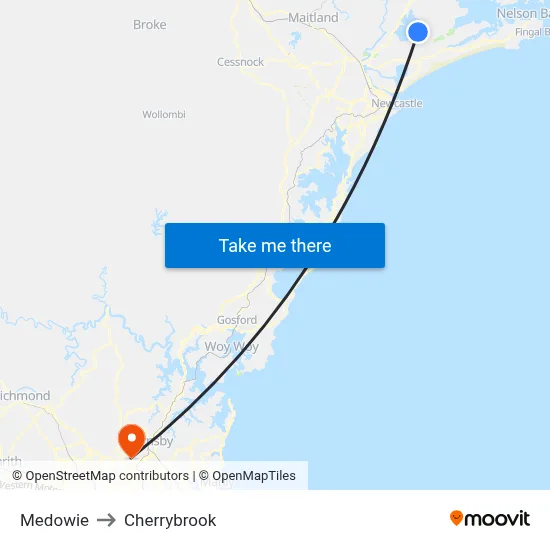Medowie to Cherrybrook map