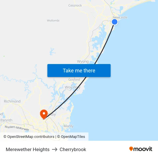 Merewether Heights to Cherrybrook map