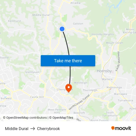 Middle Dural to Cherrybrook map