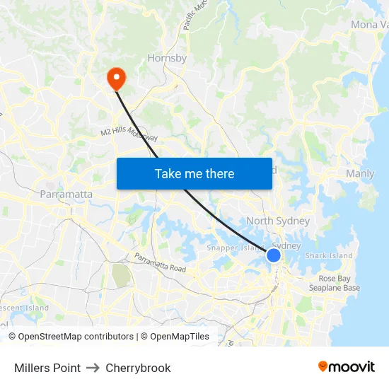 Millers Point to Cherrybrook map
