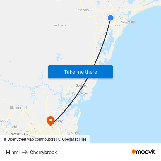 Minmi to Cherrybrook map