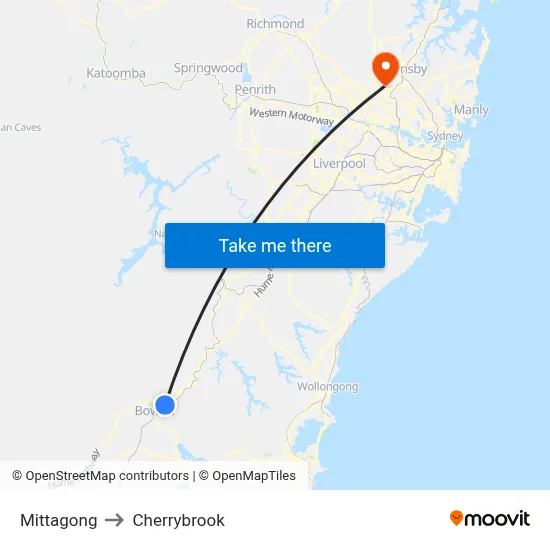 Mittagong to Cherrybrook map