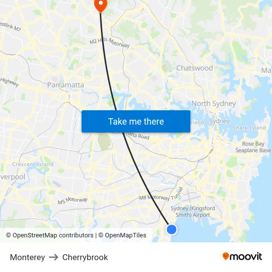 Monterey to Cherrybrook map