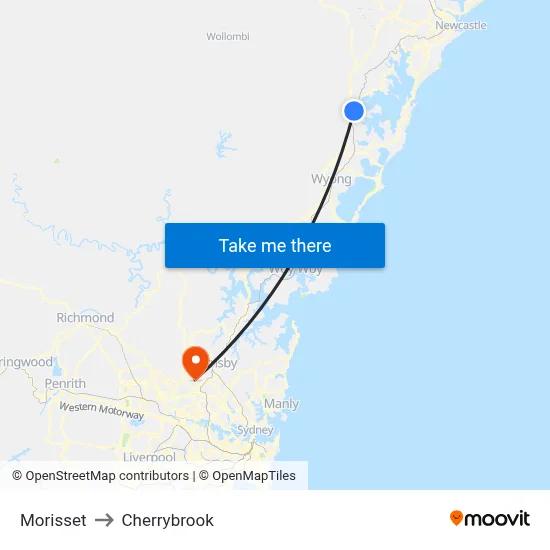 Morisset to Cherrybrook map