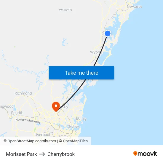 Morisset Park to Cherrybrook map