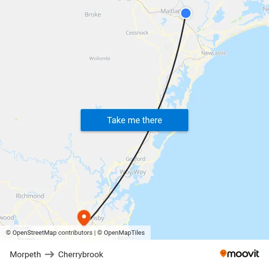 Morpeth to Cherrybrook map