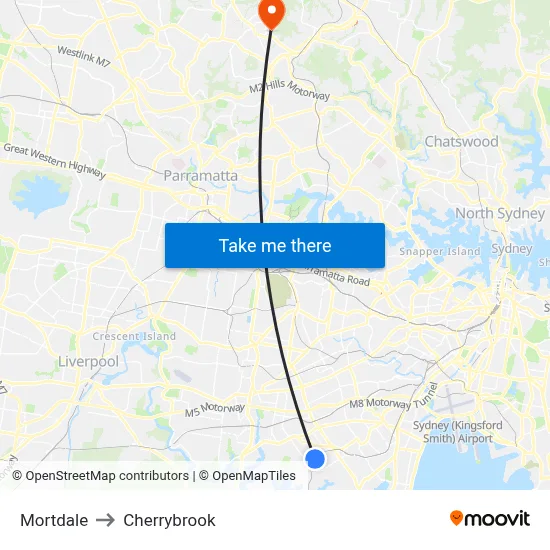 Mortdale to Cherrybrook map