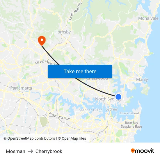 Mosman to Cherrybrook map