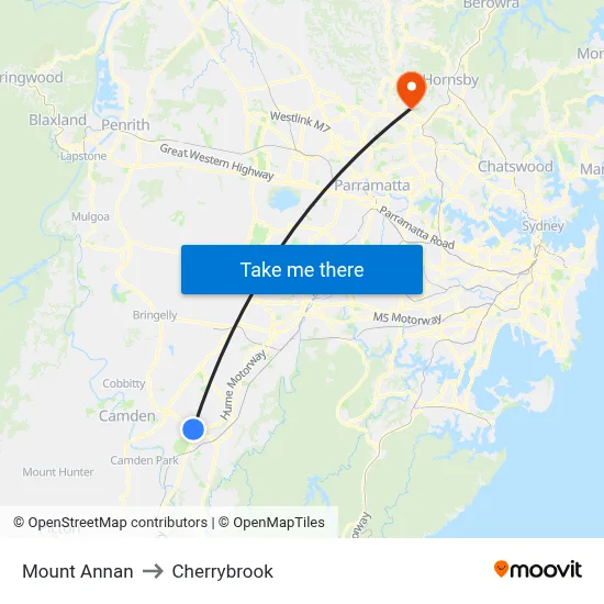 Mount Annan to Cherrybrook map