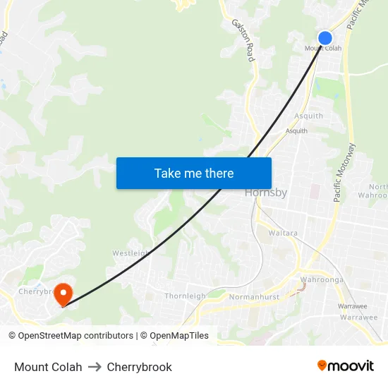 Mount Colah to Cherrybrook map