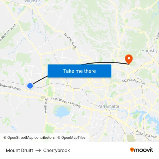 Mount Druitt to Cherrybrook map