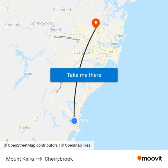 Mount Keira to Cherrybrook map