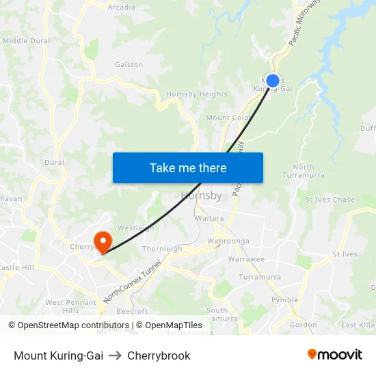 Mount Kuring-Gai to Cherrybrook map