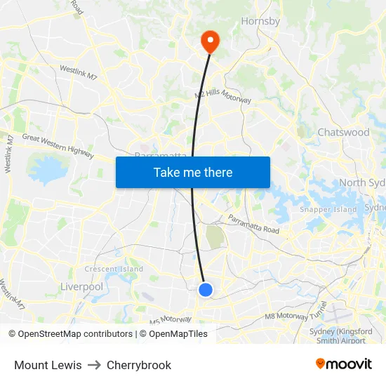 Mount Lewis to Cherrybrook map