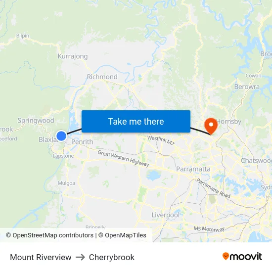 Mount Riverview to Cherrybrook map