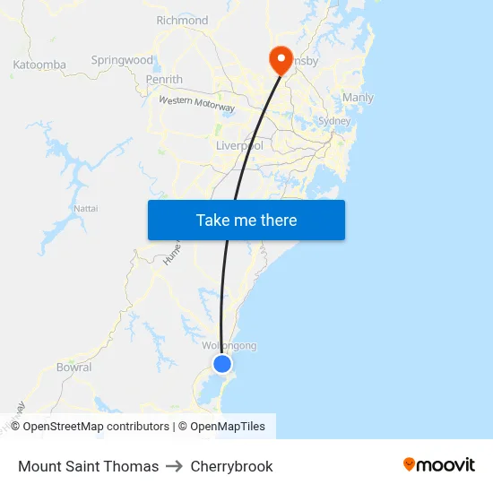 Mount Saint Thomas to Cherrybrook map