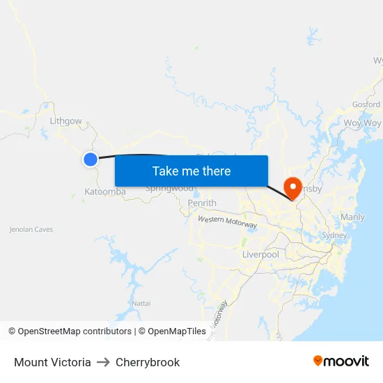 Mount Victoria to Cherrybrook map