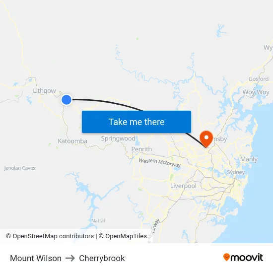 Mount Wilson to Cherrybrook map