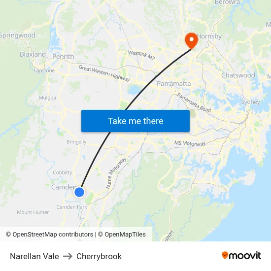 Narellan Vale to Cherrybrook map