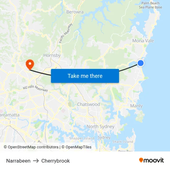 Narrabeen to Cherrybrook map