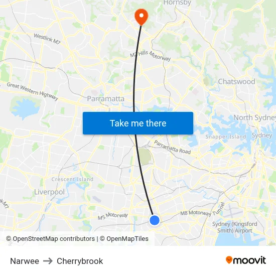 Narwee to Cherrybrook map
