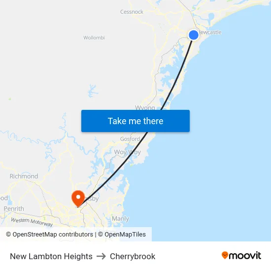 New Lambton Heights to Cherrybrook map