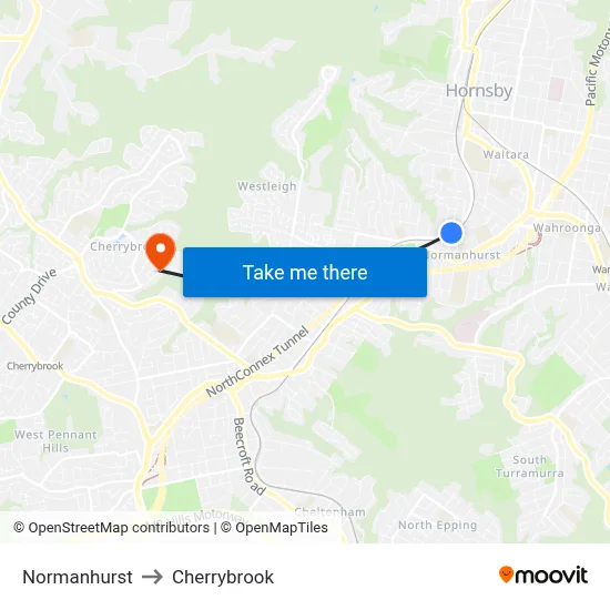 Normanhurst to Cherrybrook map