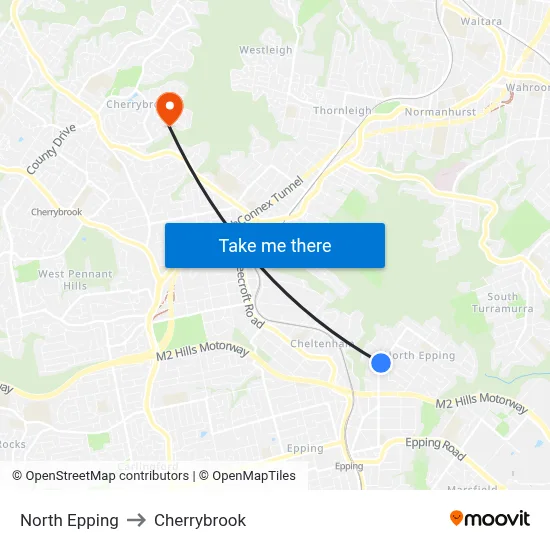 North Epping to Cherrybrook map