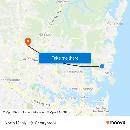 North Manly to Cherrybrook map