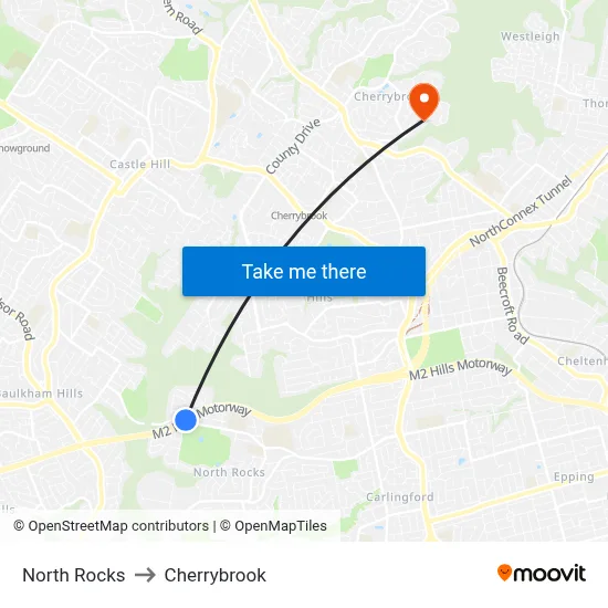 North Rocks to Cherrybrook map