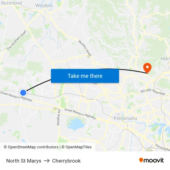 North St Marys to Cherrybrook map