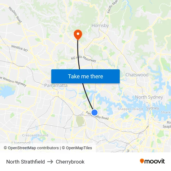 North Strathfield to Cherrybrook map