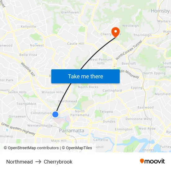 Northmead to Cherrybrook map