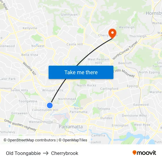 Old Toongabbie to Cherrybrook map