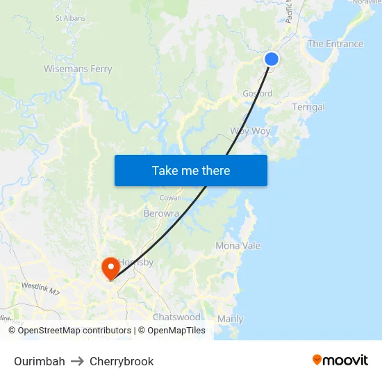 Ourimbah to Cherrybrook map
