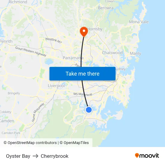 Oyster Bay to Cherrybrook map