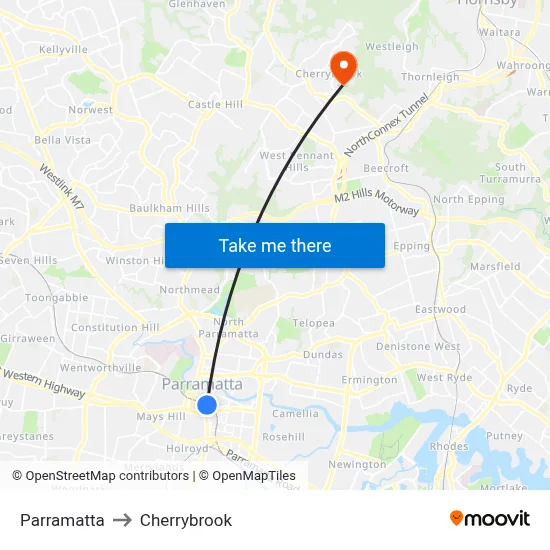 Parramatta to Cherrybrook map
