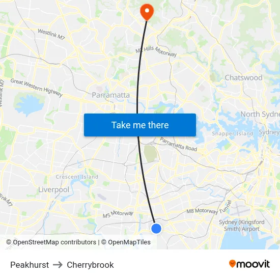 Peakhurst to Cherrybrook map
