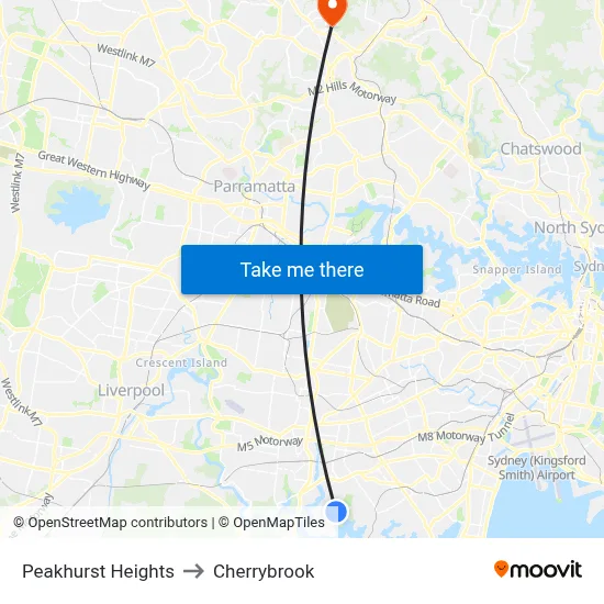 Peakhurst Heights to Cherrybrook map