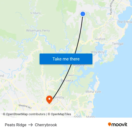 Peats Ridge to Cherrybrook map
