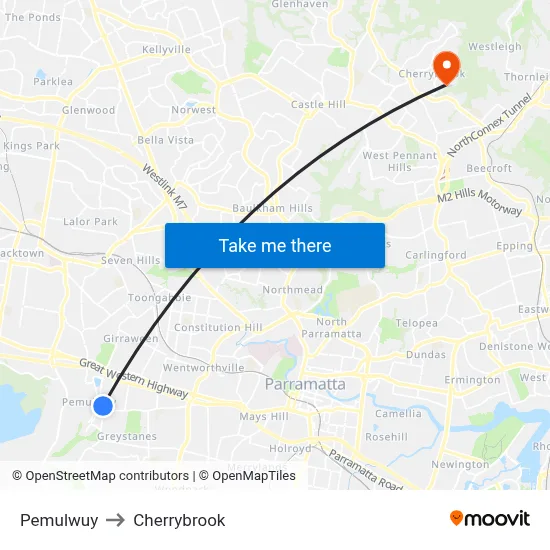 Pemulwuy to Cherrybrook map