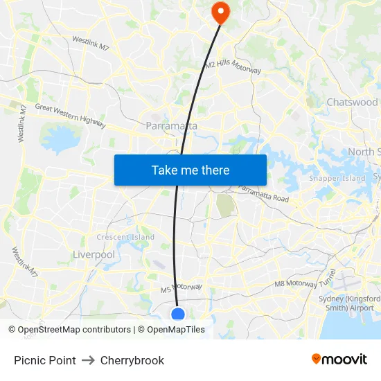 Picnic Point to Cherrybrook map