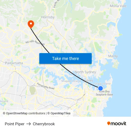 Point Piper to Cherrybrook map