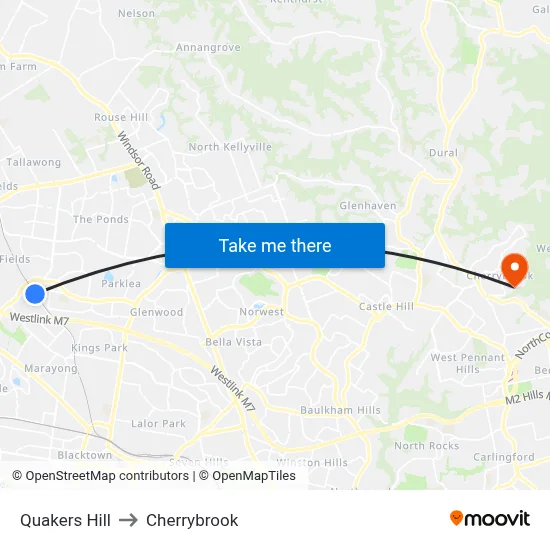 Quakers Hill to Cherrybrook map