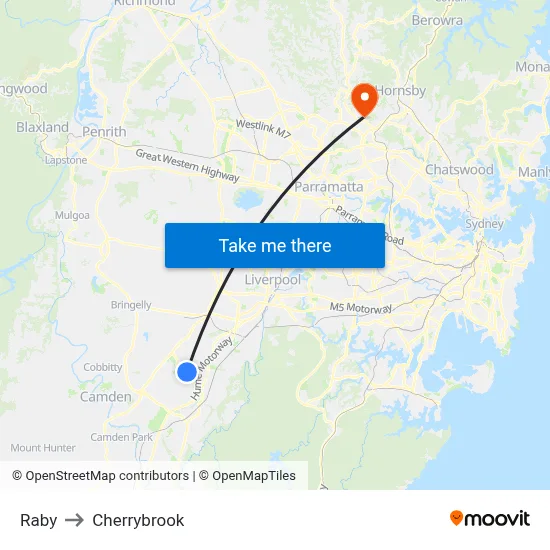 Raby to Cherrybrook map