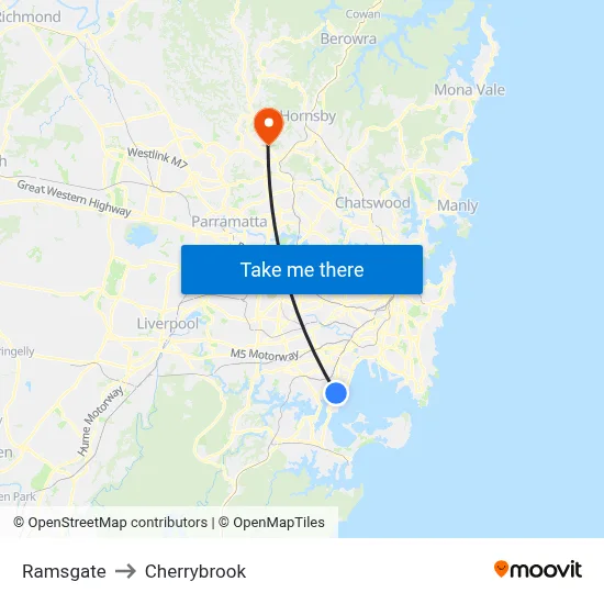Ramsgate to Cherrybrook map