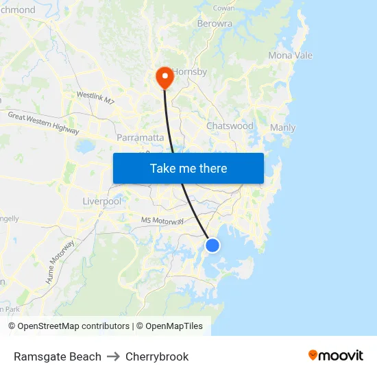 Ramsgate Beach to Cherrybrook map