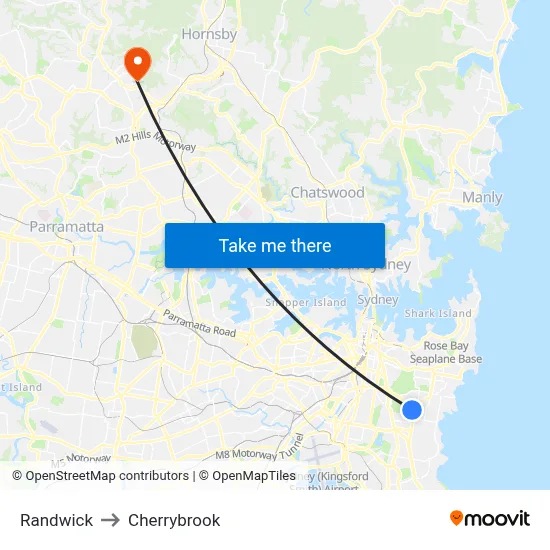 Randwick to Cherrybrook map