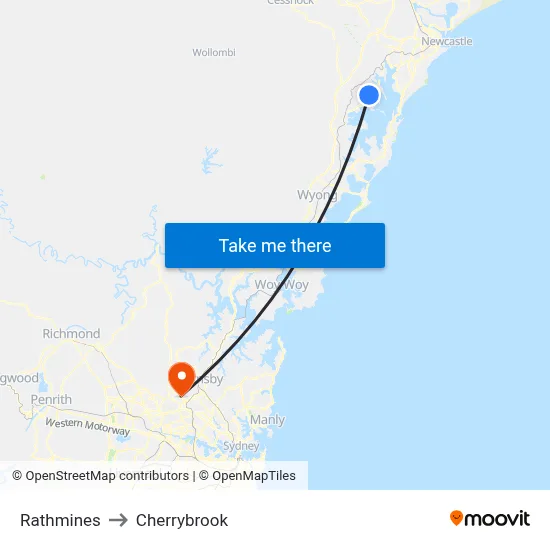 Rathmines to Cherrybrook map