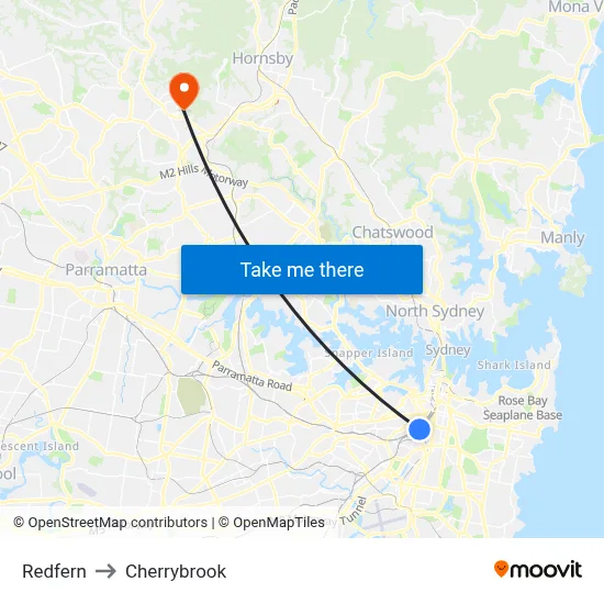Redfern to Cherrybrook map